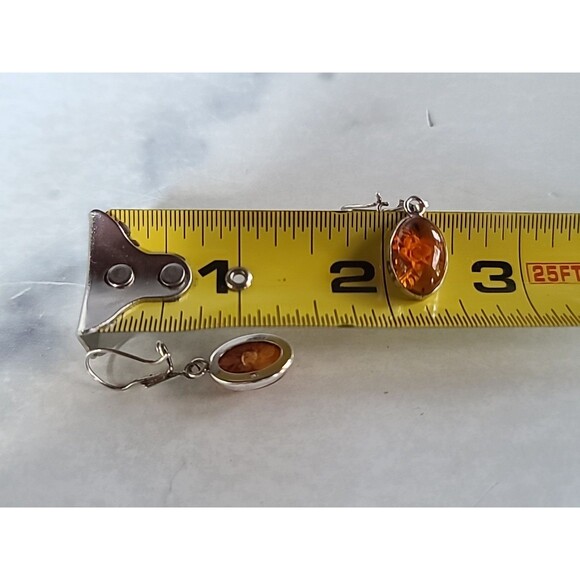 925 Sterling Silver Floral Resin Dangling Pierced Earrings Vintage - Picture 9 of 10